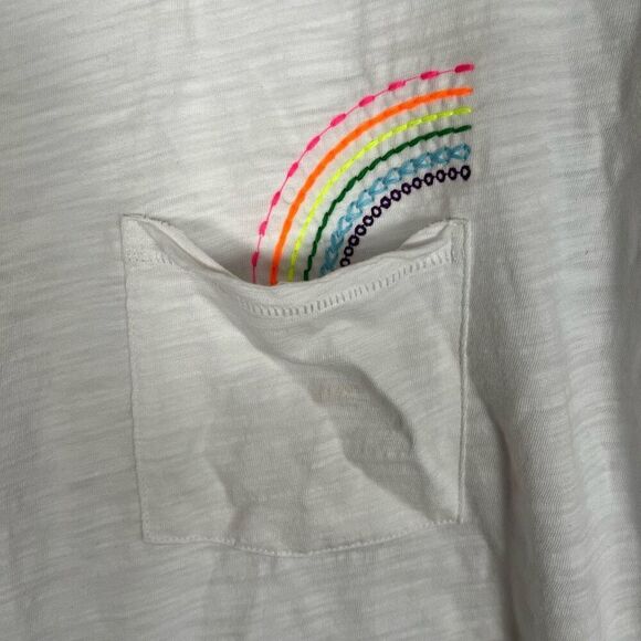 Lisa Todd Pocket Full Rainbow Embroidered Tee Womens Medium White Crew T-Shirt - Picture 4 of 12
